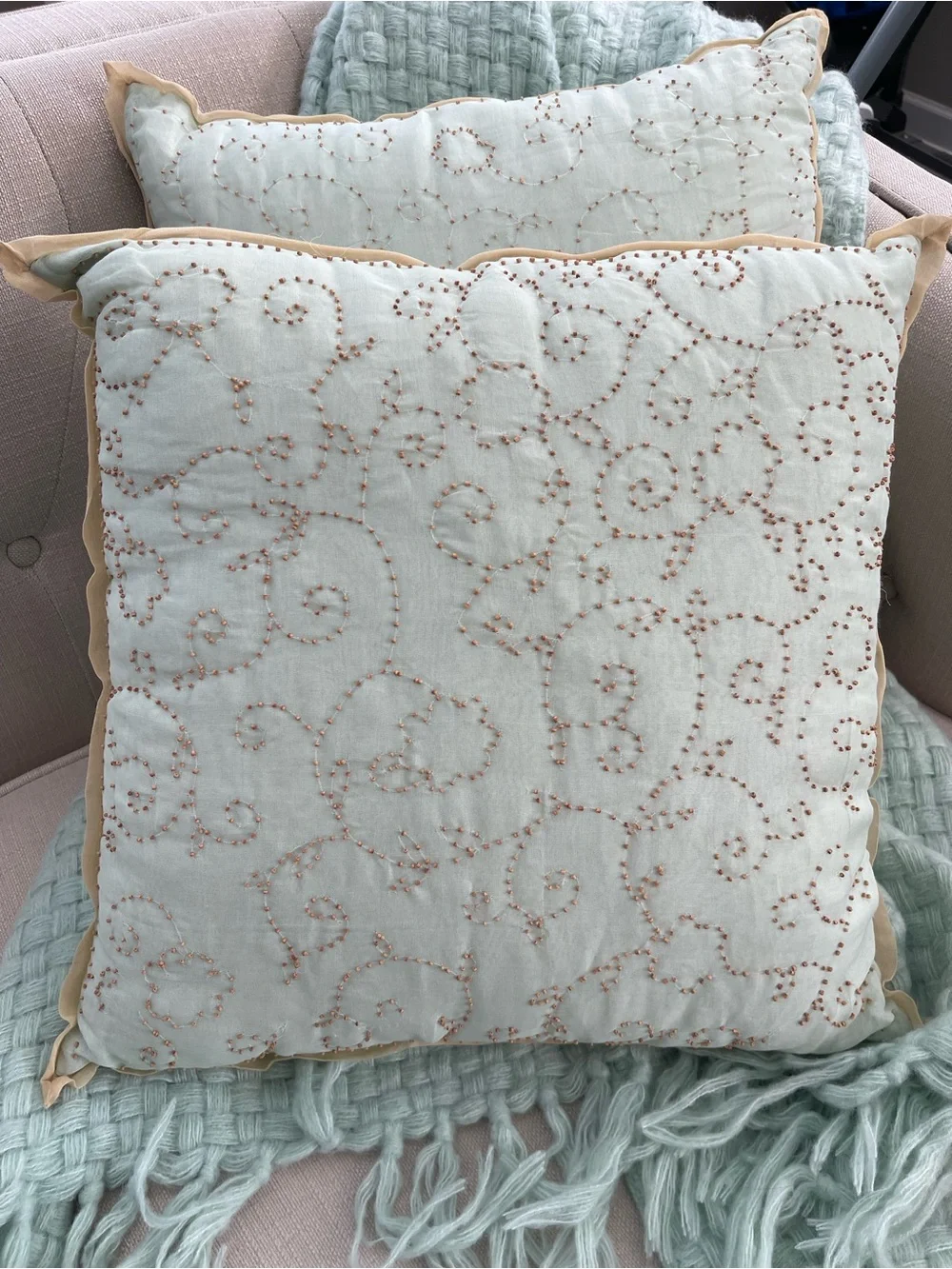 Anthropologie Soft Robin’s Egg Aqua-Minty Blue Decorative Pillow and Throw Set
